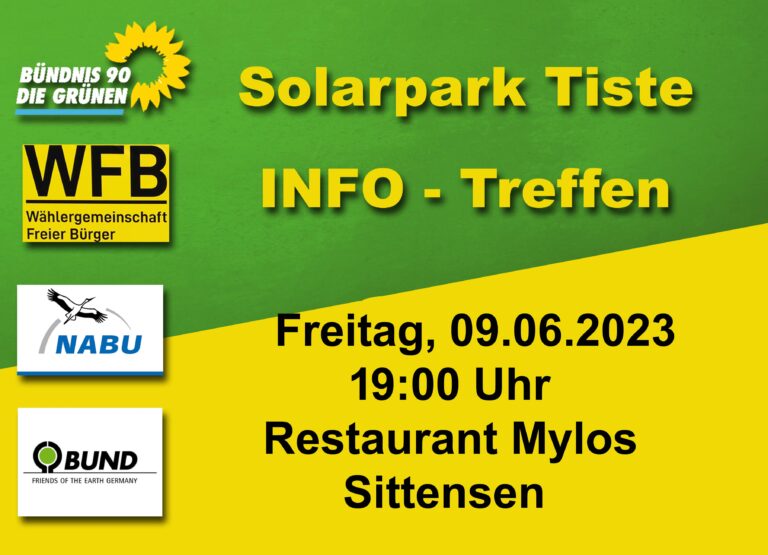 Info – Veranstaltung zum Solarpark Tiste am 9.6.23 im Restaurant Mylos